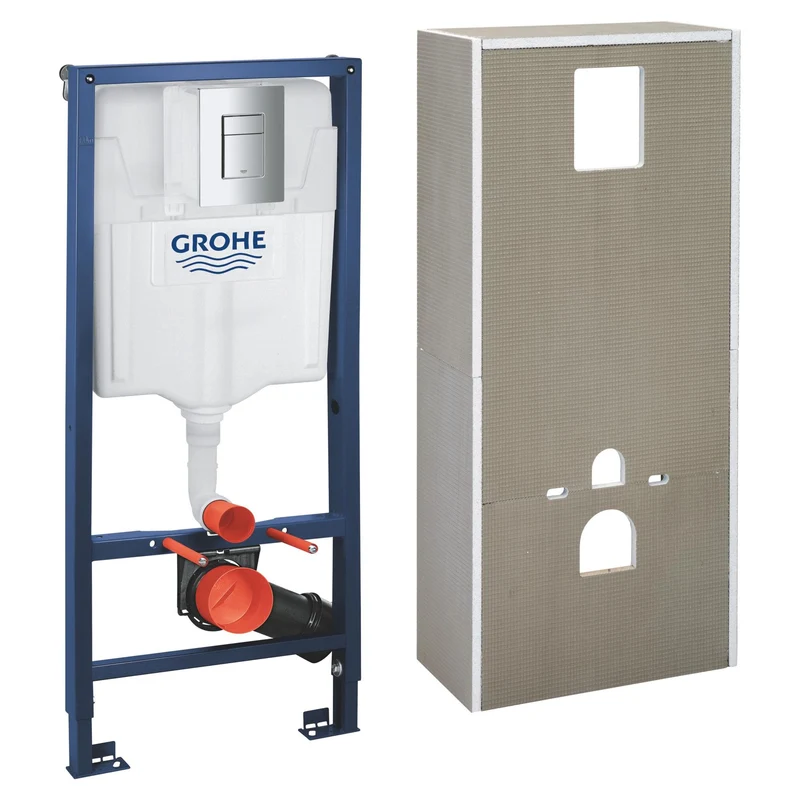 GROHE Pack bâti-support WC Solido Rapid SL avec habillage prêt à carreler et plaque de commande Even