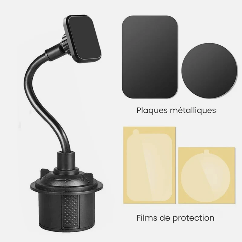 Support téléphone porte gobelet magnétique à bras flexible