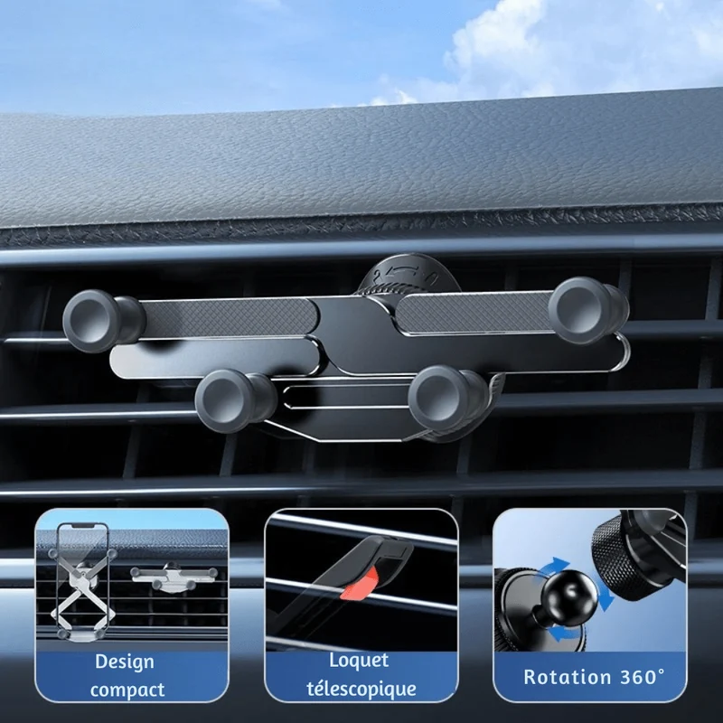 Support téléphone voiture grille aération à gravité