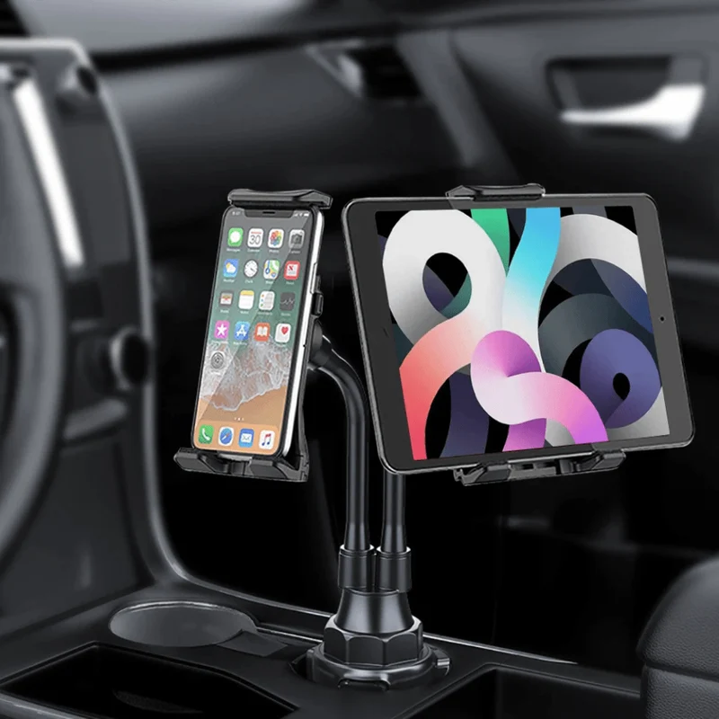 Support téléphone porte gobelet duo à bras flexible