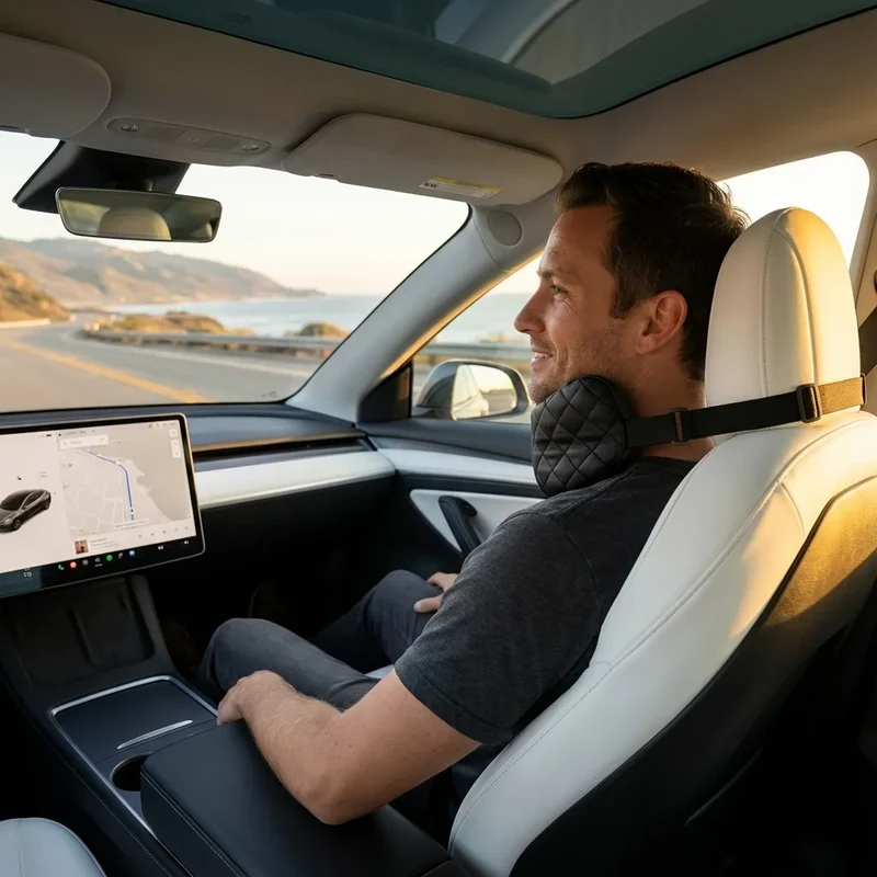 Coussinet cervical de siège pour voiture - Cuir Matelassé Noir