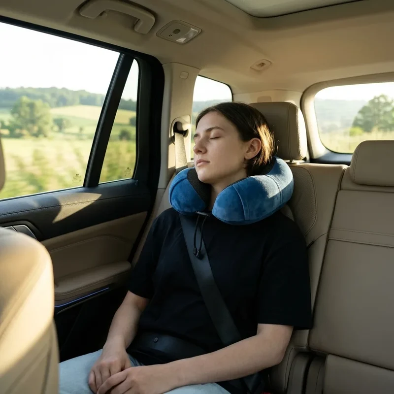 Oreiller cou voiture - Tissu Respirant Bleu