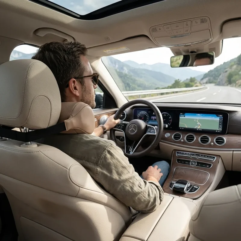 Oreiller appui tete voiture - Cuir Beige