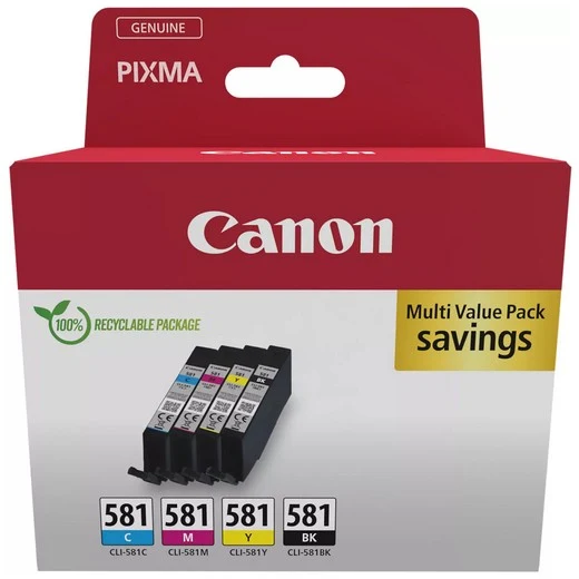 Cartouche d'encre CANON Pack Multipack 4 Originales CLI-581 Couleurs (C/M/Y/BK) - 2078C008