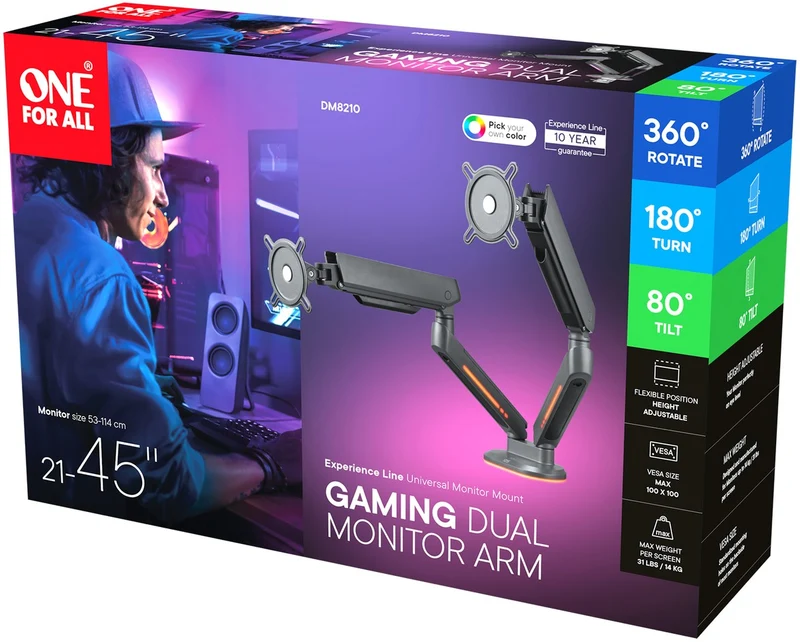 Support écran PC ONE FOR ALL 2 écrans 21/45'' noir RGB inclinable