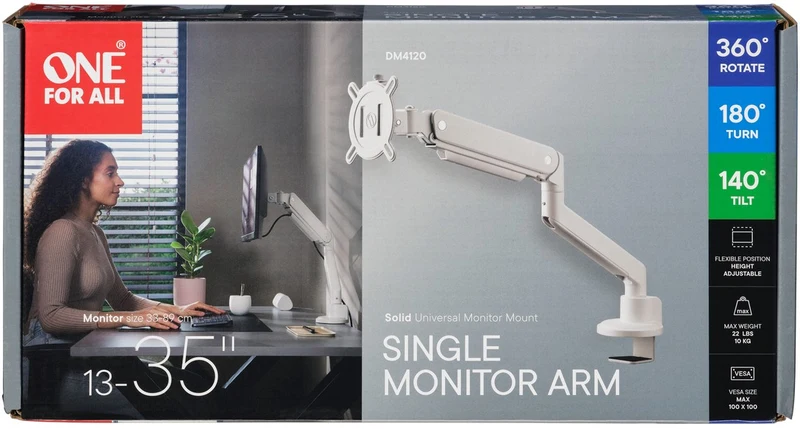 Support écran PC ONE FOR ALL Single Arm blanc 13- 35 pouces Orientabl