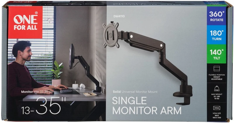 Support écran PC ONE FOR ALL Single Arm Noir 13- 35 pouces Orientable