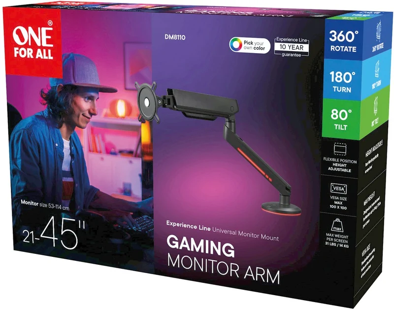 Support écran PC ONE FOR ALL écran 21/45'' noir RGB inclinable