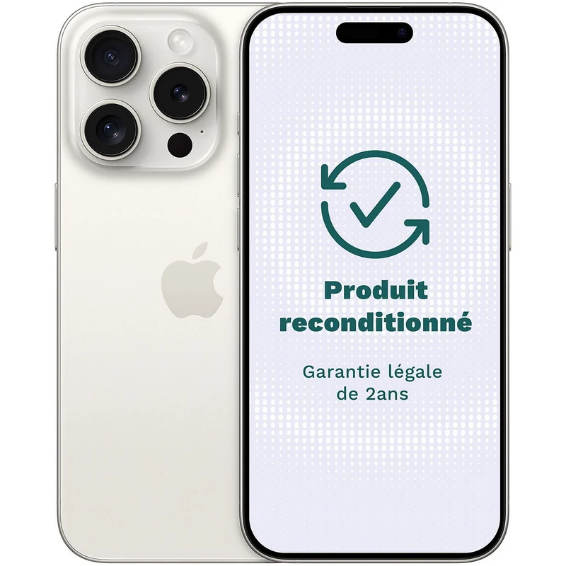 Smartphone APPLE iPhone 15 Pro Titanne Blanc 128Go Excellent État avec Batterie Neuve