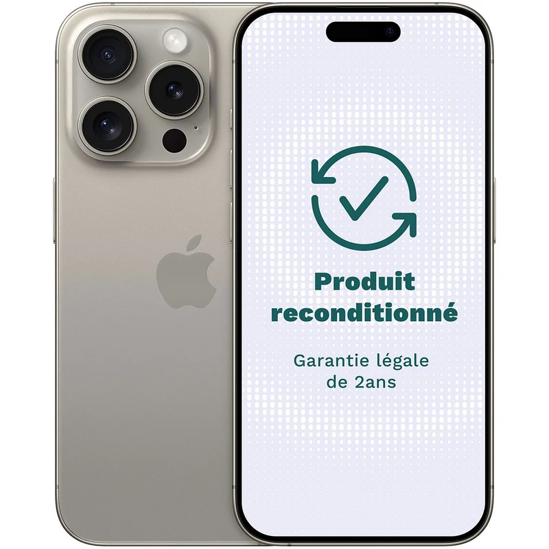 Smartphone APPLE iPhone 15 Pro Titane Naturel 128Go Excellent État avec Batterie Neuve