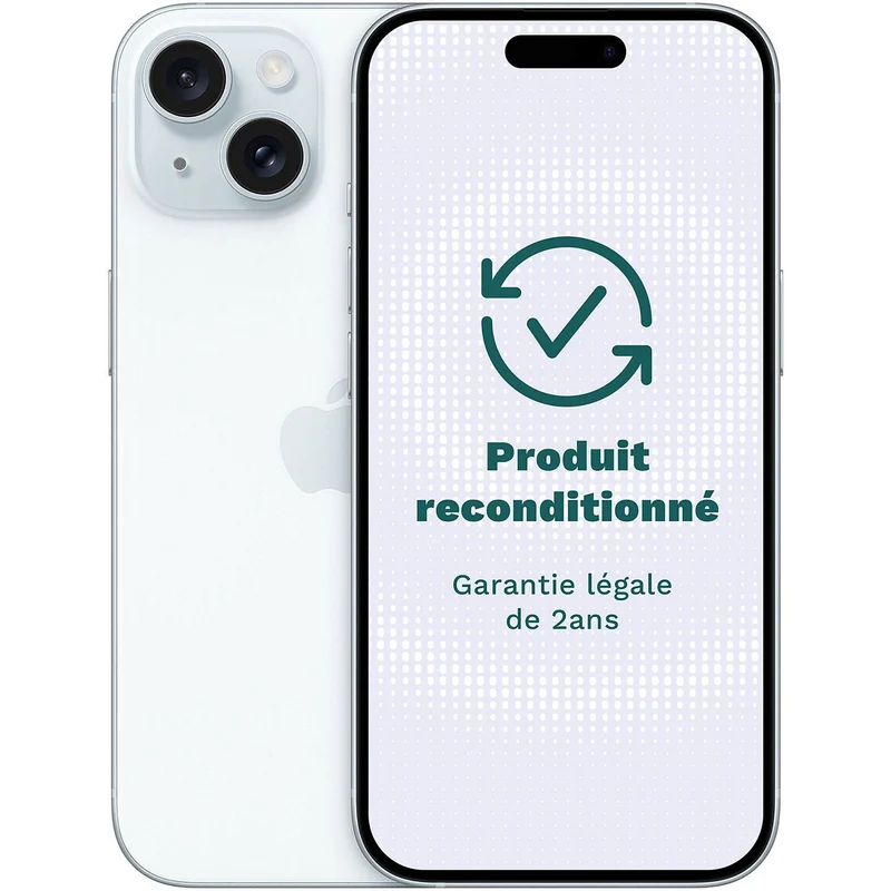 Smartphone APPLE iPhone 15 5G 128Go Bleu Très Bon État avec Batterie Neuve