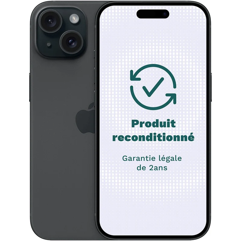 Smartphone APPLE iPhone 15 5G 128Go Noir Très Bon État avec Batterie Neuve