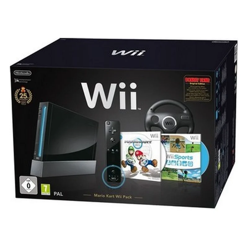 Console Wii NINTENDO Noir Mario Kart+volant+Wiisport+manettes