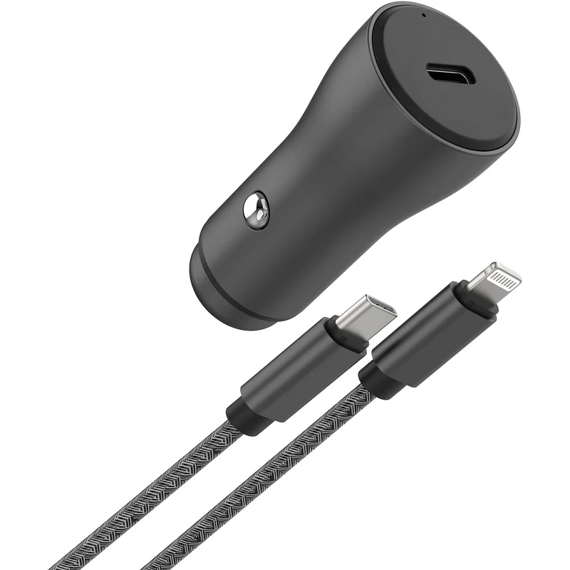 Chargeur allume cigare ADEQWAT USB-C 30W + Câble lightning 1M Noir