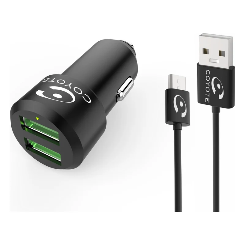 Chargeur allume-cigare COYOTE 2 USB + Câble droit