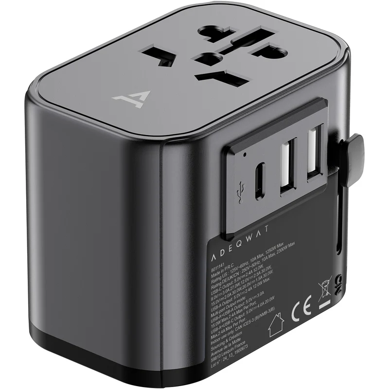 Adaptateur de voyage ADEQWAT Universel EU UK US AUS ASIA 30W