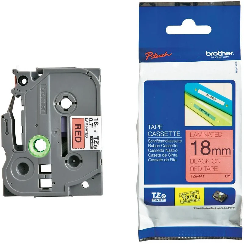 Etiquette BROTHER TZe441 18mm Noir/Rouge