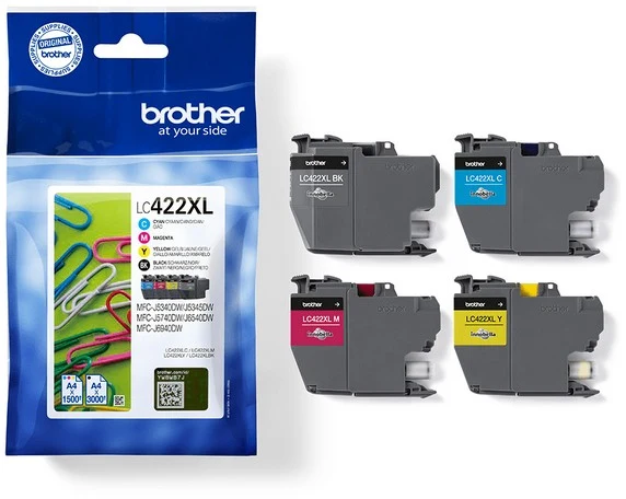 Cartouche d'encre BROTHER Pack Multipack 4 Originales LC422 XL (Noir + 3 Couleurs) - LC422XLVAL