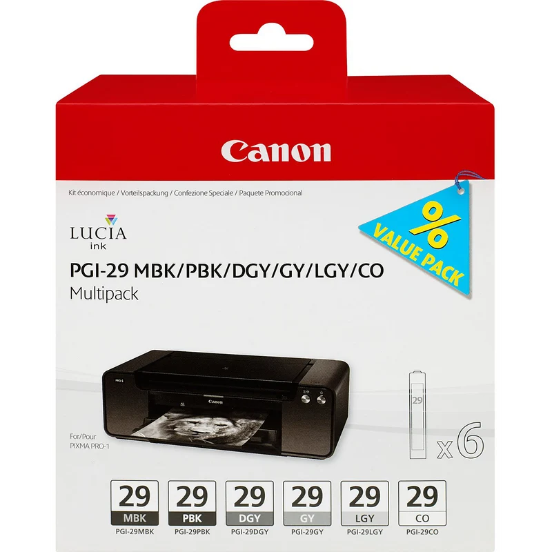 Cartouche d'encre CANON Pack Multipack 6 Originales PGI-29 (Noir/Gris Photo) - 4872B001