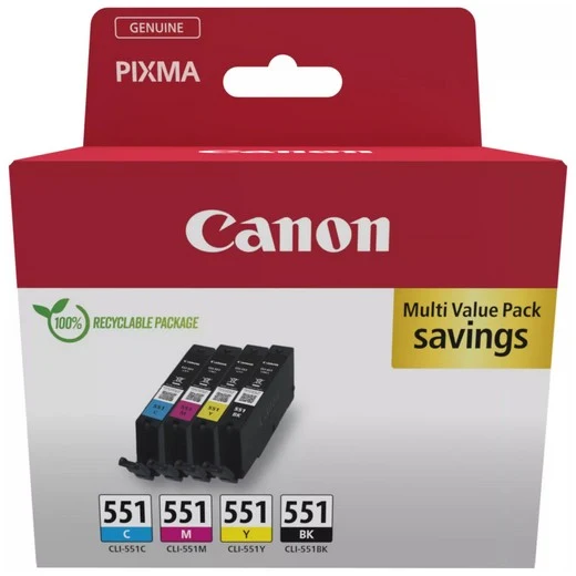 Cartouche d'encre CANON Pack Multipack 4 Originales CLI-551 Couleurs (C/M/Y/BK Photo) - 6509B009