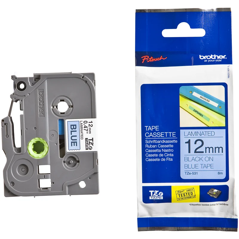 Etiquette BROTHER TZe531 12mm Noir/Bleu