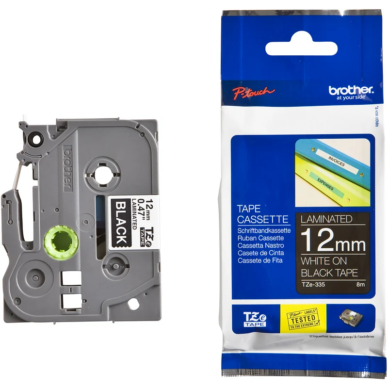 Etiquette BROTHER TZe335 12mm Blanc/Noir