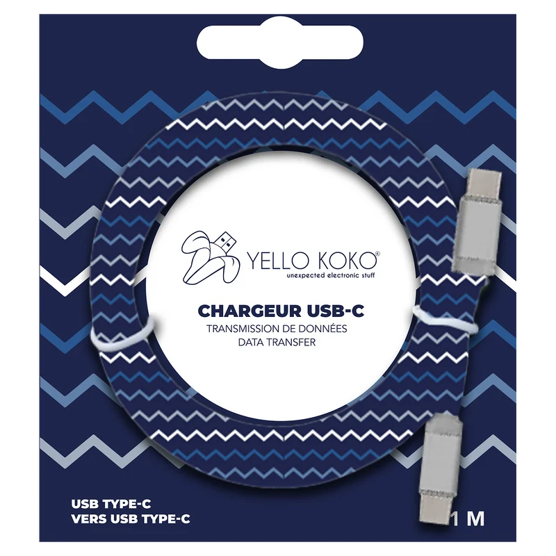 Câble USB C YELLO KOKO vers USB C 1m Kami Motif ZigZag