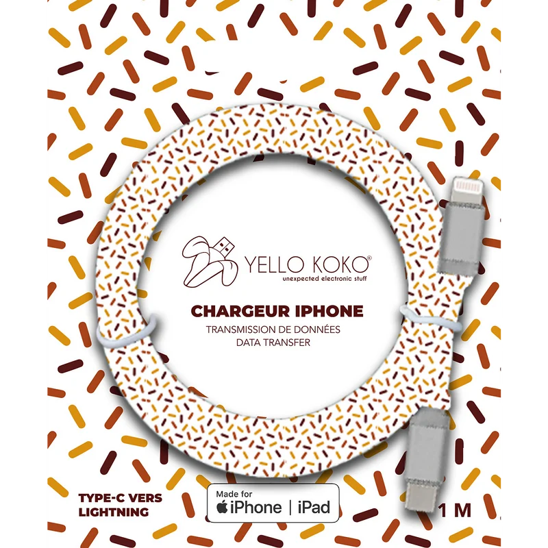 Câble USB-C YELLO KOKO vers Lightning 1m Kami motif PEP