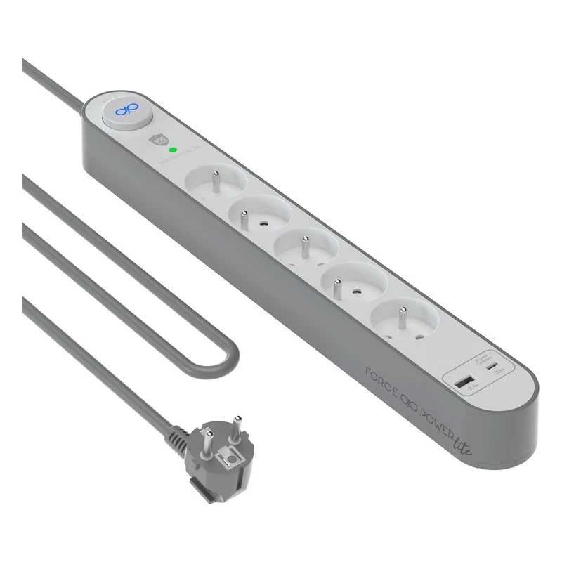 Parafoudre FORCE POWER Lite 5 prises + USB A+C 800J 1.5m EU