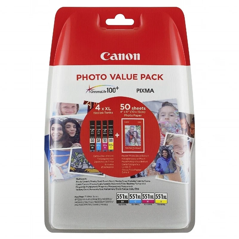 Cartouche d'encre CANON CLI551 XL N/C/M/J+papier photo