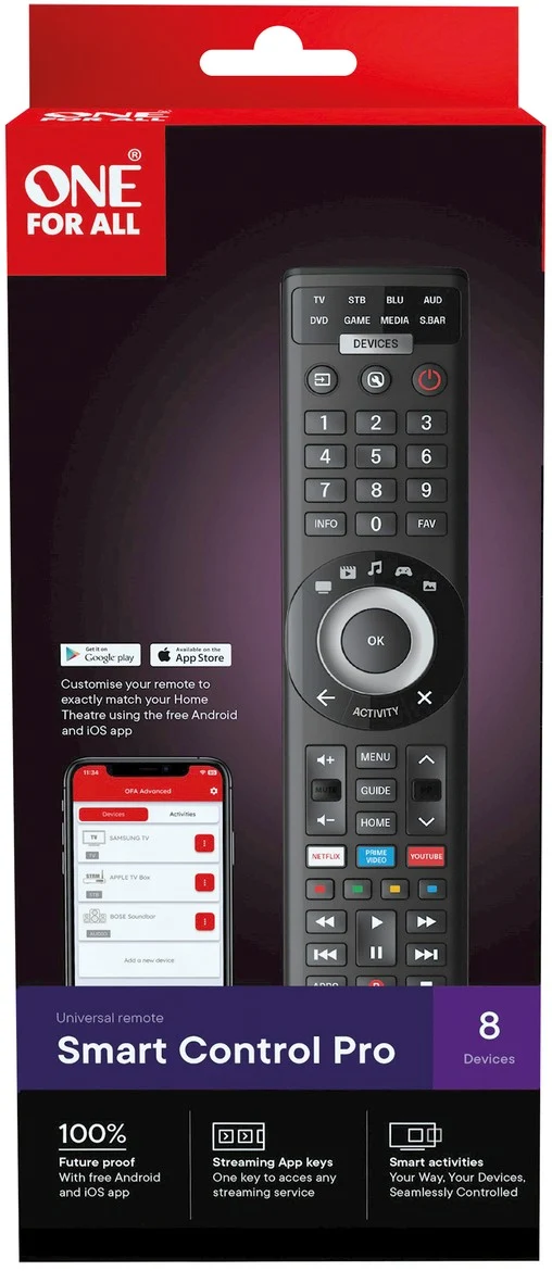 Télécommande ONE FOR ALL Universelle Smart Control Pro 8en1