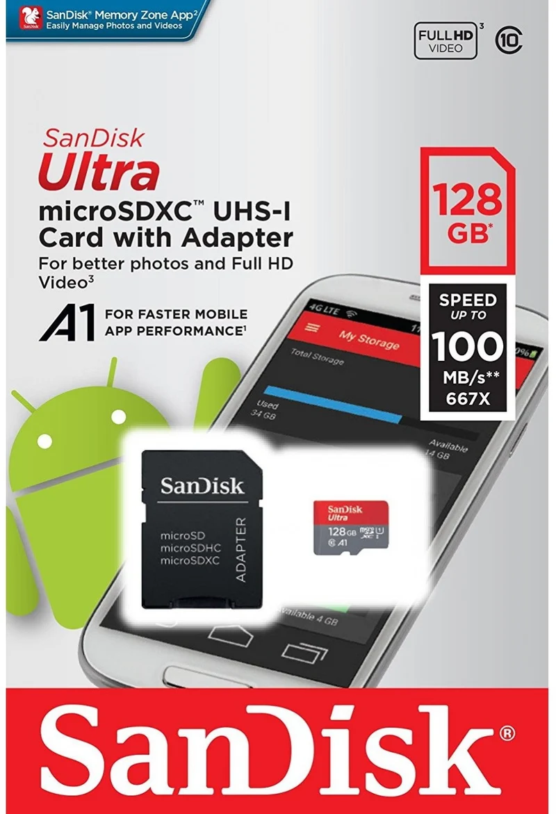 Carte Micro SD SANDISK Ultra Android microSDXC 128Go + Adapt SD