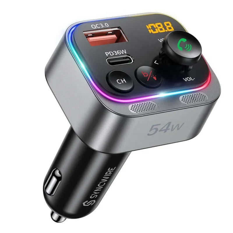 54W Bluetooth 5.3 | 5.4 Adaptateur de chargeur d'émetteur FM
