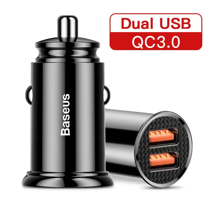 Baseus 30W 5A 2-Port Fast Car Charging Socket - USB A Power Delivery PD Auto Phone Charger Stand