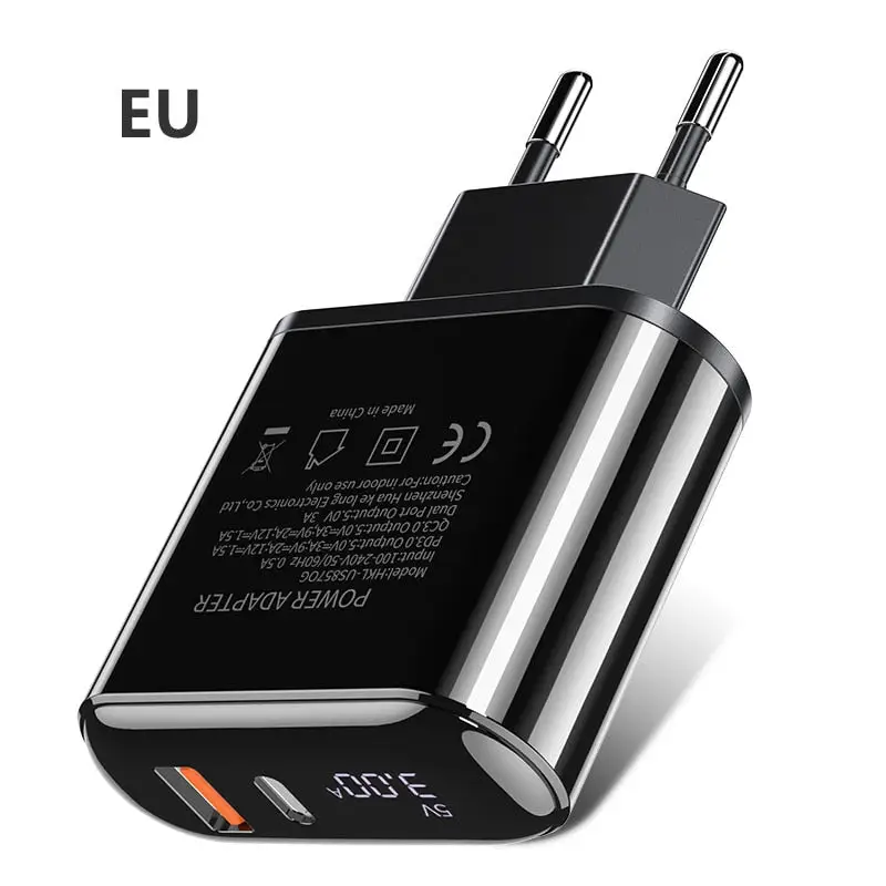 18W 2-Port Fast Charging Socket with LCD Display - USB A / Type-C Power Delivery PD Phone Charger