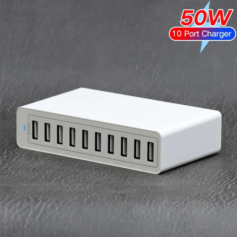 65W 10-Port Fast Charging Power Hub - USB A / Type-C Power Delivery PD Phone Charger