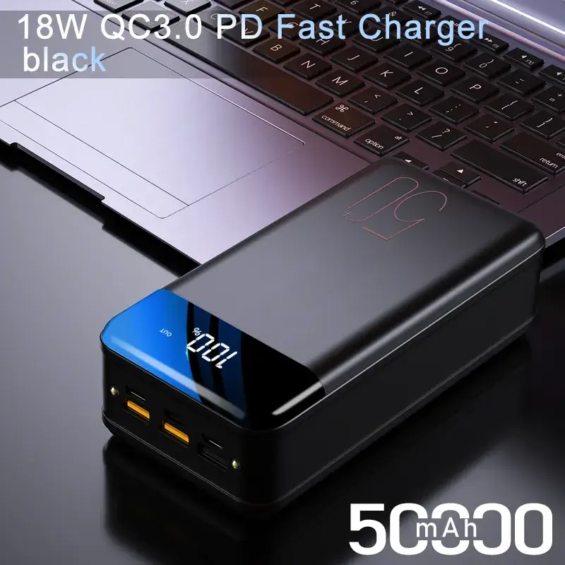 Asometech 50x Fast Charging Power Bank 50000mAh with LCD Display - Portable Fast Charging Phone Device PowerBank External Battery Pack