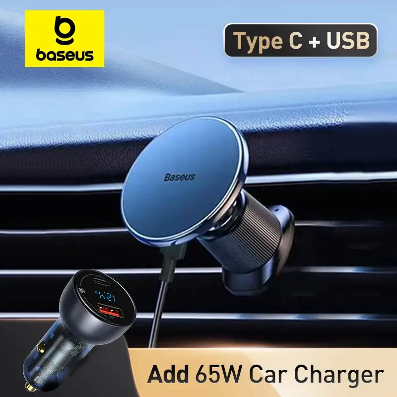 Baseus 15W MagSafe Wireless Fast Charging Car Cradle - Power Delivery PD Auto Phone Charger Stand
