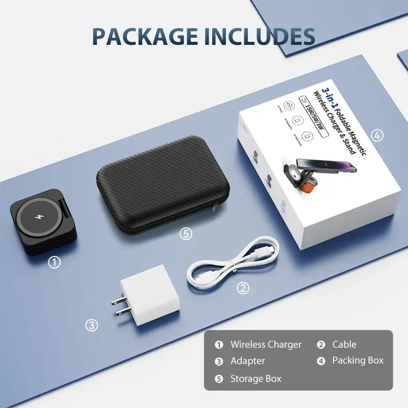 15W 3in1 Foldable Wireless Fast Charging Pad - Magnetic Power Delivery PD Phone Watch Charger Stand