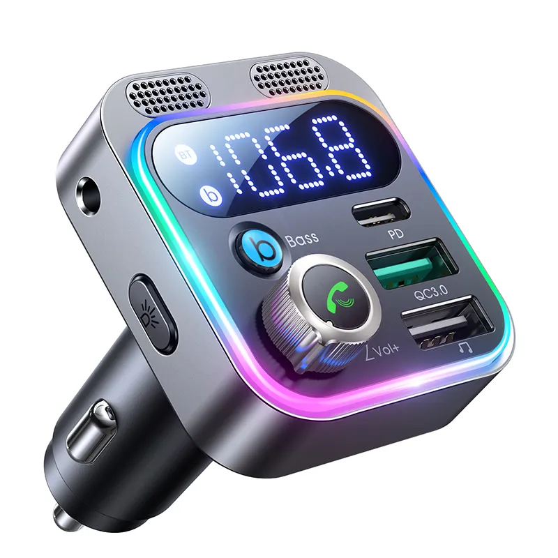 48W 3-Port USB A / Type-C FM Transmitter 5.3 Car Socket - Power Delivery PD Phone Charger Plug