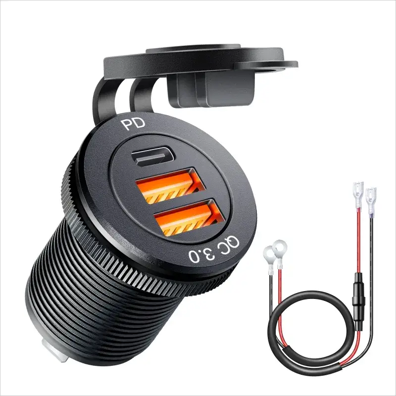 60W 2-Port USB A Fast Charging Car Dash Mount Socket - Quick Charge QC Auto Phone Charger Plug