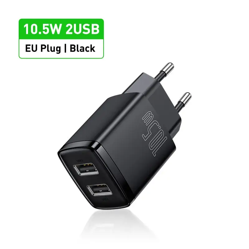 Baseus 10.5W 2-Port USB A Fast Charging Socket - Quick Charge QC Phone Charger Plug