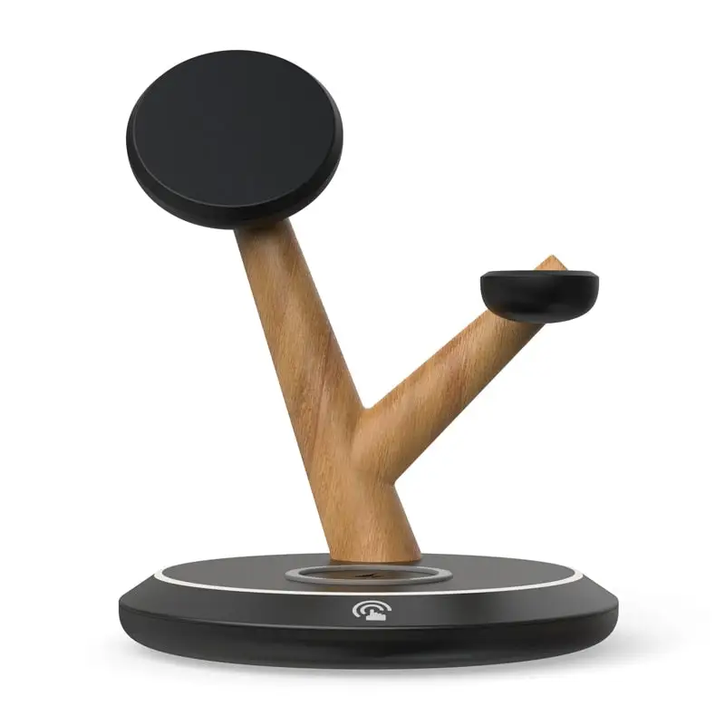 30W MagSafe Wireless Fast Charging Stand - Wooden Tree Design Phone Charger Dock