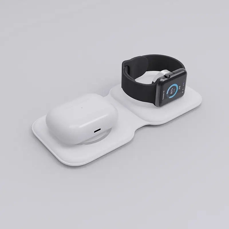 Folding 2in1 Dual Pad Magnetic Wireless Fast Charging Pad - Portable Quick Charge Dock