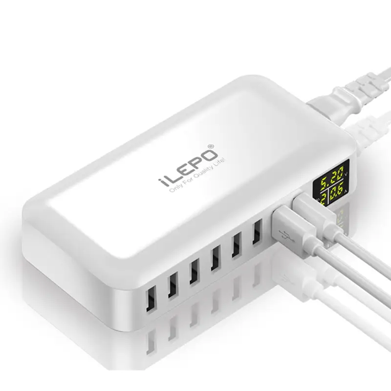 ILEPO 18W 8-Port USB A Fast Charging Hub - Quick Charge QC Phone Charger Stand