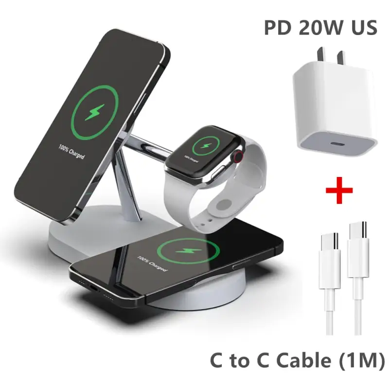 30W 3in1 Qi MagSafe Wireless Fast Charging Stand - Magnetic Power Delivery PD Phone Watch Charger Dock