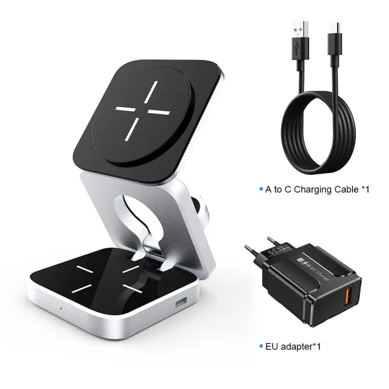Portable 3in1 MagSafe Wireless Charging Stand - Magnetic Foldable Charger Dock for Phone Watch