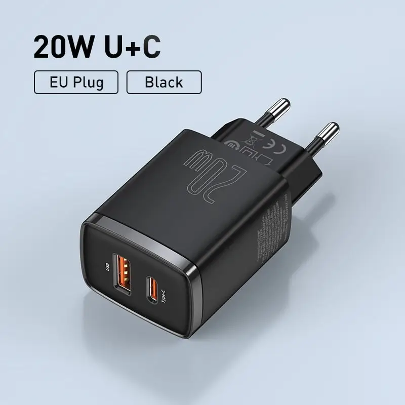 Baseus 20W 2-Port Fast Charging Socket - USB A / Type-C Power Delivery PD Phone Charger Socket