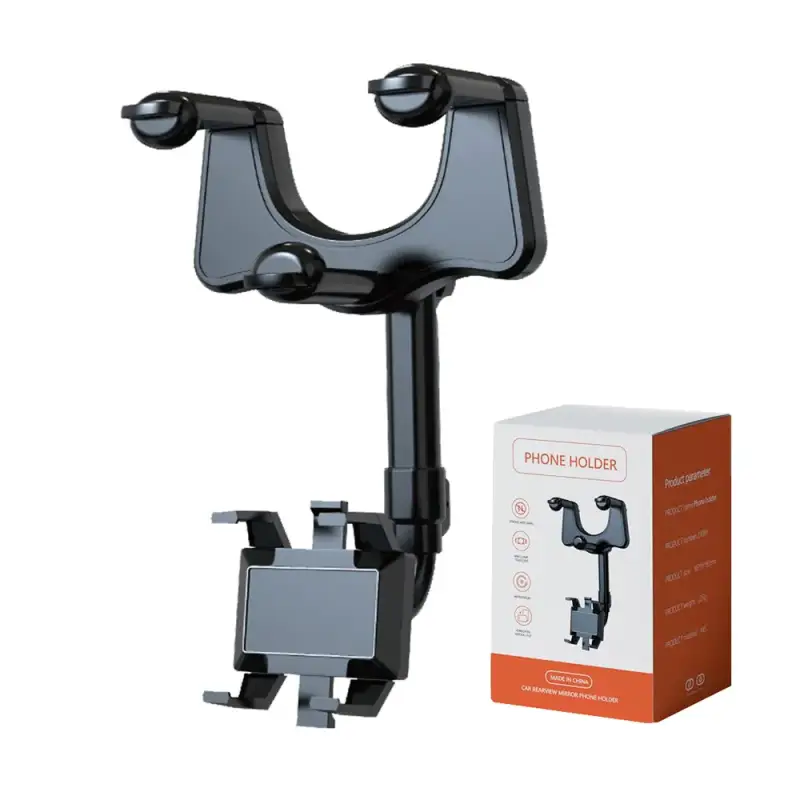 Auto Rear View Mirror Phone Cradle Holder - 360 Degree Rotating Automotive Stand