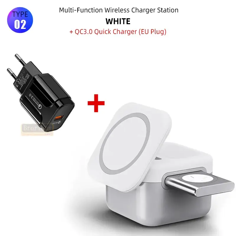 15W 3in1 Magnetic Wireless Fast Charging Stand - Power Delivery PD Phone Charger